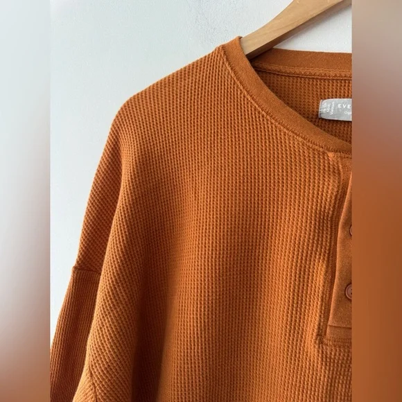 Everlane Organic Cotton Brown Waffle Long Sleeve Henley Top - Picture 3 of 8